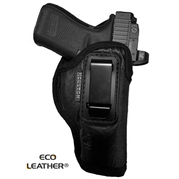Houston Gun Holsters ECO - LEATHER Holster IWB with metal clip, Black, Size: 57G (RH), Optic Cut